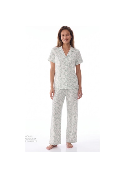 Penti Green Leopard Gömlek Pantolon Pijama Takımı Ge34
