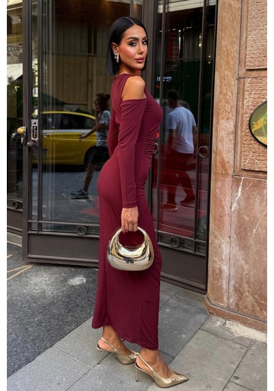 Lijuri Omuz Aksesuarlı Ve Dekolteli Drape Elbise 2912 R5-e-k3 Mürdüm Lijuri Omuz Aksesuarlı Ve Dekolteli Drape Elbise 2912 R5-e-k3 Mürdüm