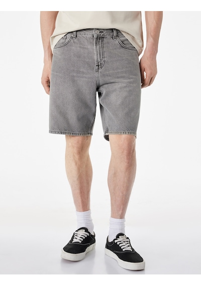 Koton Pamuklu Straight Fit Cepli Bermuda Jean Şort Gri 6sam40310nd
