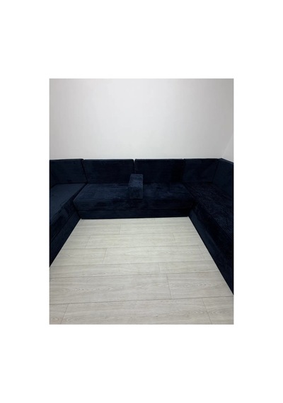 Premium Kadife Kumaş, Konforlu Yer Kanepesi ,modüler Şark Köşesi Takımı - Lacivert - 40 Cm - U Set