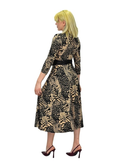 Kadın Viskon Leopar Desenli V Yaka Elbise Bgl-st03536 001