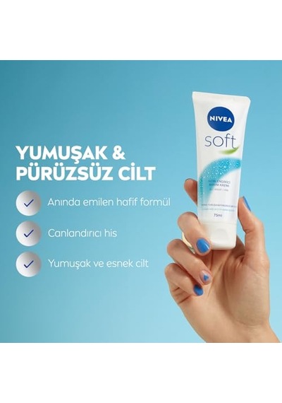 Soft Krem 75 Ml, Nemlendirici Bakım Kremi, Yüz, Vücut, El, Jojoba Yağı Ve E Vitamini İle Cilt Bakımı, Anında Emi