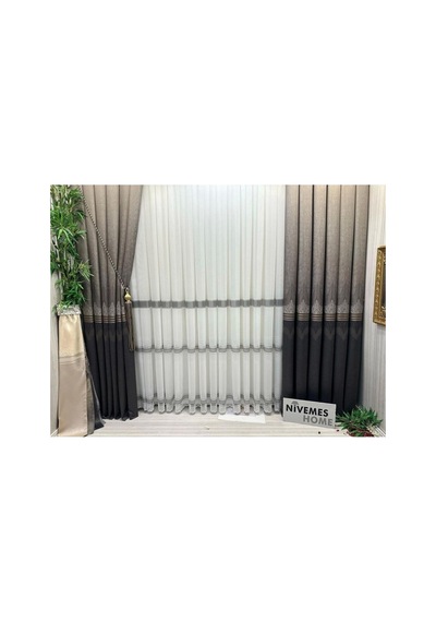 Lexroo Titus Fj632145 V-5329 Kahve 1/3 Sık Pileli Fon Perde 80 X 270 Çok Renkli