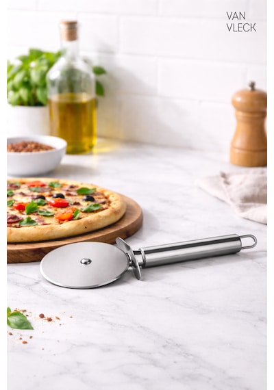 Paslanmaz Çelik Pizza Kesici 9 Cm Bıçaklı Hamur Ruleti, Ergonomik Saplı Mutfak Kesme Aparatı Metal