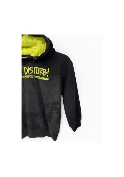 Zekids Erkek Çocuk Orta Kalınlık Kapüşonlu Sweatshirt-15197 Siyah