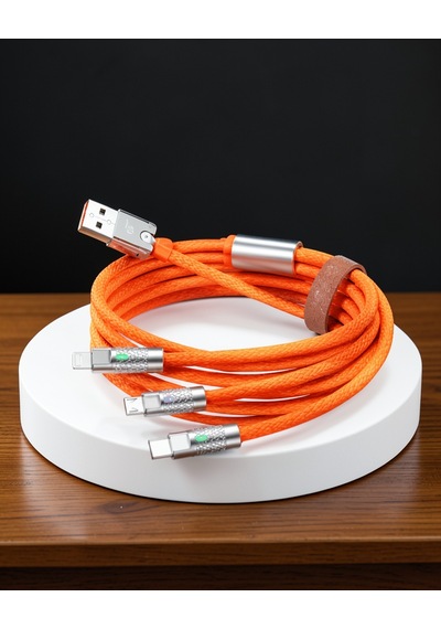 120w 3 İn 1 Uyumlu Silikon Şarj Kablosu Hızlı Şarj Kablosu 0