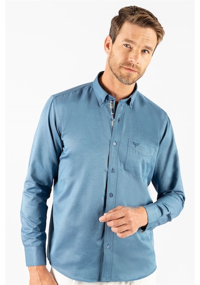Tudors Klasik Fit Rahat Kesim Poplin Oxford Erkek Gömlek-23438 Petrol