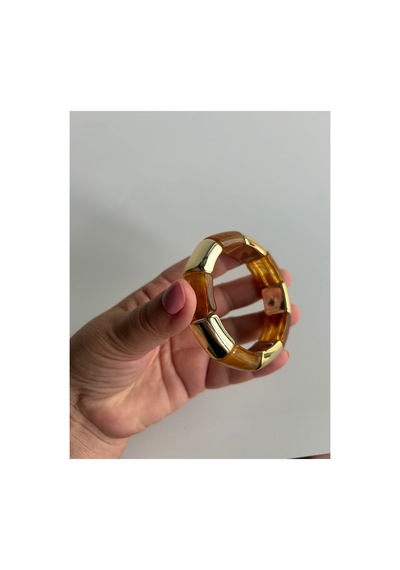Gold Renk Reçine Detaylı Esnek Kadın Bileklik Modern Tasarım Akrilik Bilezik Altın Altın