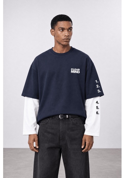 Respire Erkek Double Sleeve Oversize Sweatshirt Lacivert