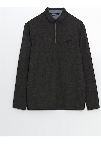 Lcwaıkıkı Classic Antrasit Polo Yaka Uzun Kollu Erkek Sweatshirt