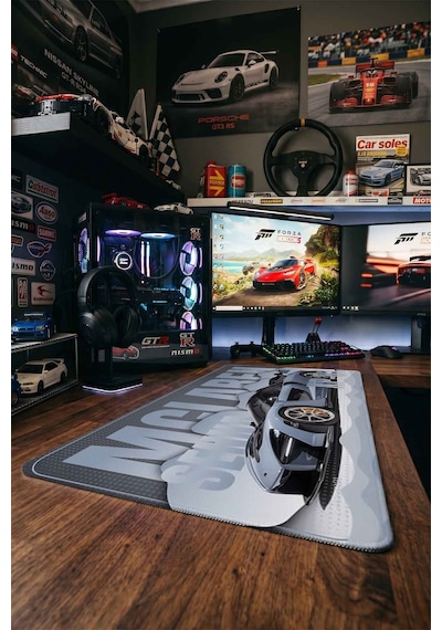 Mclaren Senna Xp-01 Gri Spor Araba 40x90 Cm Oyuncu Mousepad Kaymaz Taban Büyük Boy Siyah