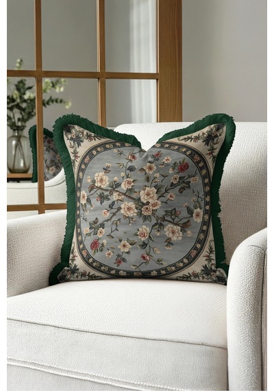 Çiçek Tasarımlı Şato Saçaklı Yastık Kılıfı - Vintage Bahar Country Gri Yeşil Püsküllü Kırlent Kılıfı Sessiz Kanyon Serenat Çiçek Tasarımlı Şato Saçaklı Yastık Kılıfı - Vintage Bahar Country Gri Yeşil Püsküllü Kırlent Kılıfı Sessiz Kanyon Serenat