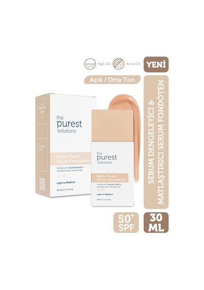 The Purest Solutions Sebum Dengeleyici & Matlaştırıcı Serum Fondöten SPF 50+, 30 ml – Açık / Orta Ton