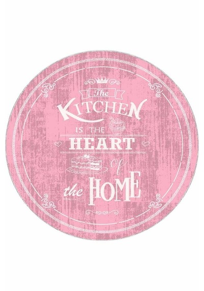 Pembe Kaymaz Kitchen Yazılı Yuvarlak Mutfak Halısı Ar538n11