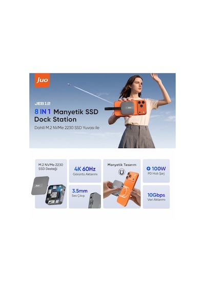 Juo Magsafe Uyumlu Type-c Hub 2230 Nvme Ssd Kutusu 4k Prores Kayıt 4k 60hz Hdmı Pd 100w Pd Sd/microsd Kart Okuyucu Aux 10gbps Usb 3.2 Çoklayıcı Dönüştürücü