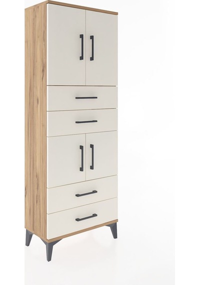 Arges Dolap 3 Raflı 4 Çekmeceli 4 Kapaklı 60x30x163 Çam-aytaşı Atlas Çam