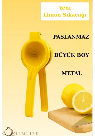 Metal Pasyapmaz Limon Ve Narenciye Sıkacağı Özel Tasarım Desenli Limon Portakal Sıkacağı Sarı Metal Diğer