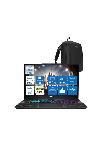 MSI Cyborg 17 B13WFKG-210XTRH20 i7-13620H 40 GB 4 TB SSD RTX5060 17.3" W11H Dizüstü Bilgisayar + Zetta Çanta