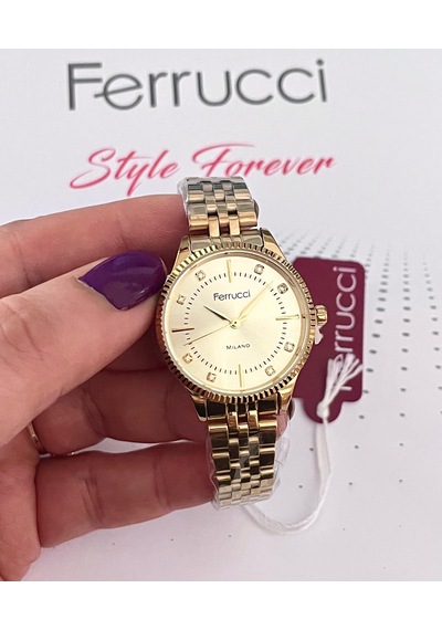 Ferrucci Fc59875 Retro Model Sade Şık Çelik Kordon Ve Kasa Kadın Kol Saati+bileklik Hediye Altın