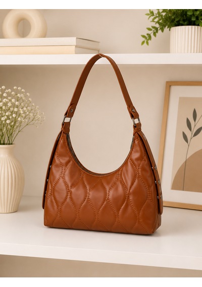 Zeydila Taba Rengi Kapitone Desenli Şık Ve Kullanışlı Omuz Çantası Kahverengi - Taba