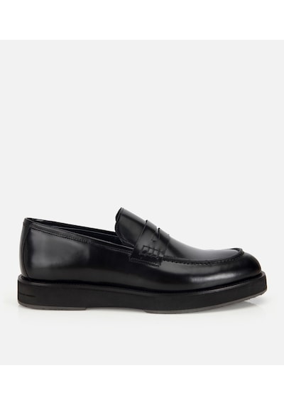 Hotiç Erkek Açma Deri Siyah Kalın Tabanlı Klasik Loafer