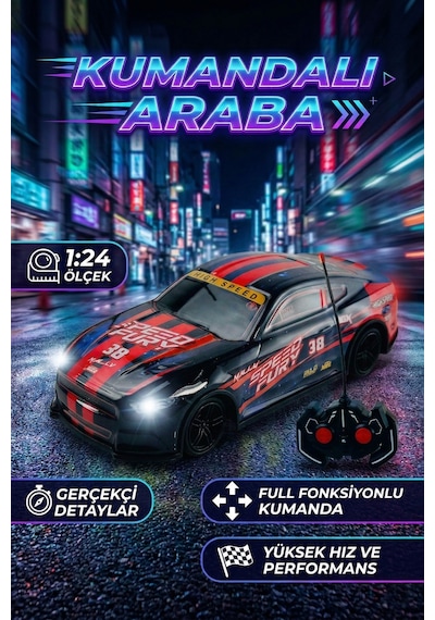 Vardem 1:24 Ölçek Uzaktan Kumandalı Araba Full Fonksiyonlu Yarış Arabası Cool Wind Kırmızı Siyah