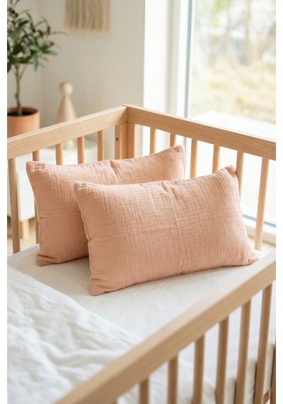Çift Katlı Müslin Çocuk Yastık Kılıfı %100 Pamuk 35x45 cm 2’li Bebek Çocuk Kılıf Seti Somon