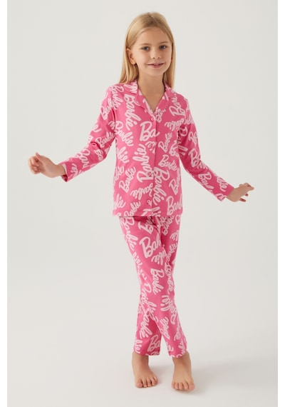 Barbie Kız Çocuk Pembe Gömlek Pijama Takımı 5274-42567 Açık Fuşya