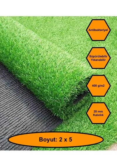 2x5 Metre Yapay Çim Halı, Lastik Taban, Yeşil Suni Halı, 20 Mm Kalınlığında 200 x 500