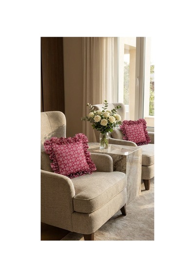 2 Adet %100 Pamuk Simli Bordo Kar Taneli Desenli Fırfırlı Kırlent Kılıfı 40x40 Bordo - 900757742 Bordo