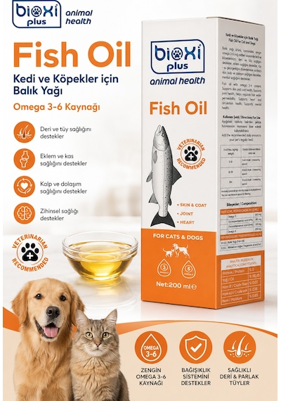Bioxi Plus Fish Oil Kedi Köpek Balık Yağı 200 Ml