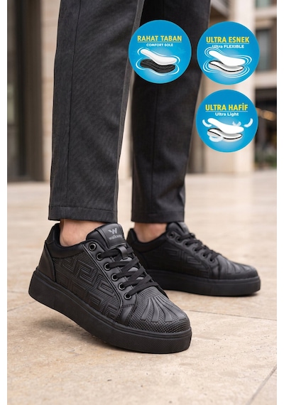 Walkway Siyah Bağcıklı Kalın Tabanlı Rahat Şık Unisex Casual Yürüyüş Ve Spor Ayakkabı Sneaker 26201 G