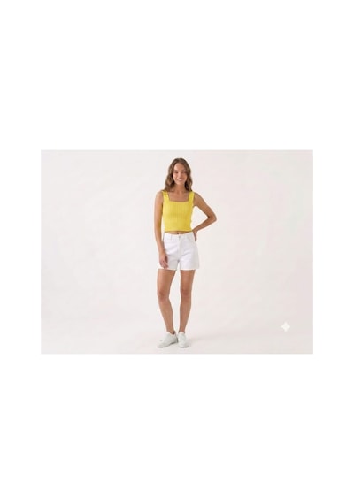 Onno Style Women Kolsuz Askılı Kare Yaka Fitilli Triko Kadın Bluz Sarı