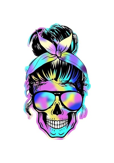 Skull Girl Renkli Araba, Motorsiklet, Kask, Laptop,cam Sticker 14x10 Cm