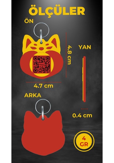 Petjoo 18.Cheems Kırmızı-Sarı Qr'lı Köpek Künyesi