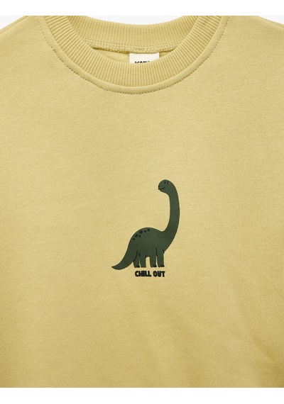 Koton Dinozor Baskılı Şardonlu Bisiklet Yaka Uzun Kollu Pamuklu Sweatshirt Yeşil 7wmb10102tk