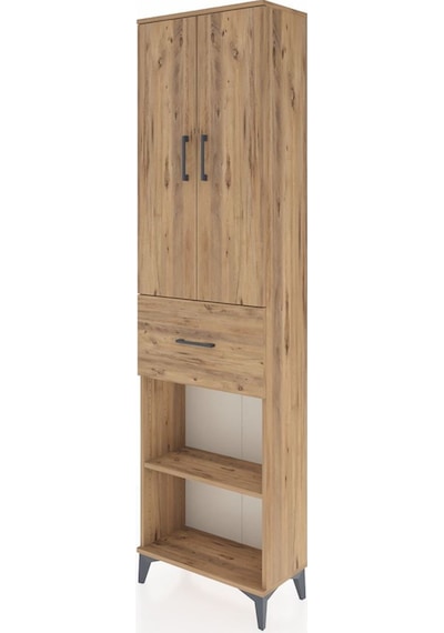 Arges Dolap 4 Raflı Tek Çekmeceli 2 Kapaklı 60x30x221 Çam-çam Çam