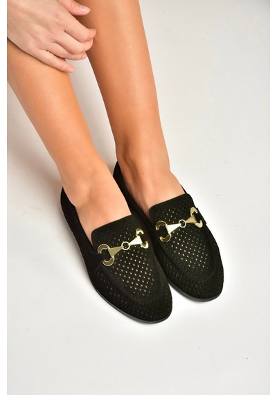 Fox Shoes Y291262402 Siyah Süet Toka Detaylı Kadın Babet Siyah