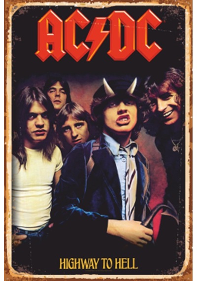 ac-dc higdway to hell retro ahşap poster