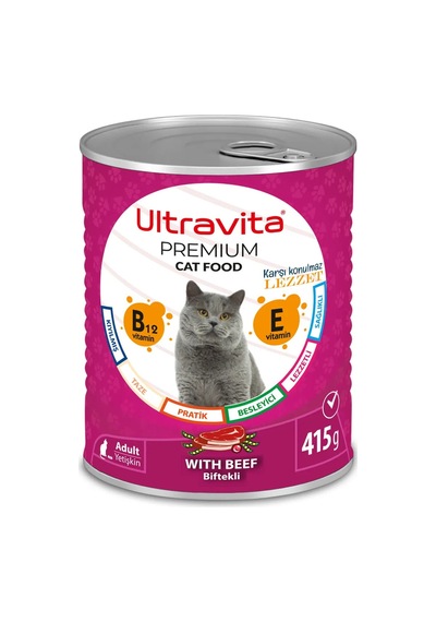 Ultravita Premium Yüksek Proteinli Karışık Etli Konserve Kedi Maması 24 x 415 G