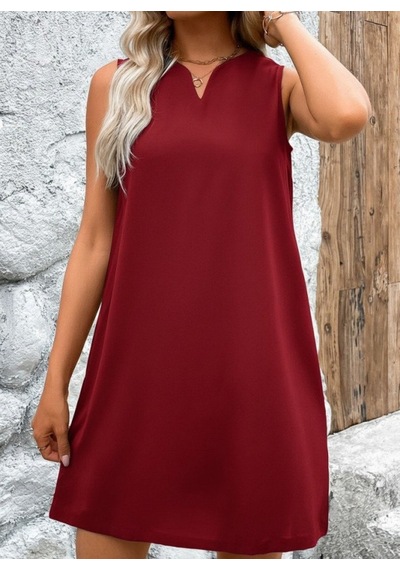 Alyn Wear Kadın Askılı V Yakalı Geniş Kesim Detaylı Kısa Janjan Krep Elbise Kırmızı