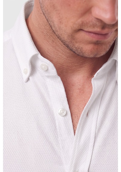 Rizzup Erkek %97 Pamuk Slim Fit Dar Kesim Petek Dokulu Likralı Örme Beyaz Gömlek 2600707