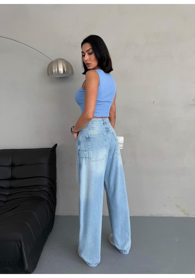 Baloon Fit Dikiş Detaylı Balta Cepli Fresh Mavi Jean Mavi+fresh