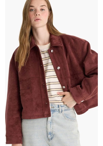 Defacto Regular Fit Polo Yaka Süet Mont F2815ax25wnbr444 Bordo