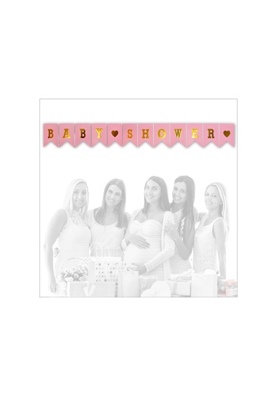 Baby Shower Altın Baskılı Bayrak Flama, 2 Mt - Pembe Diğer