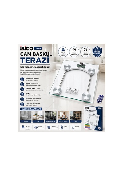 Dijital - Pilli Kare Banyo Baskül Terazi Tartı Lcd Ekran 180kg/0.1g 30x30cm İ11-025 5671 Çok Renkli
