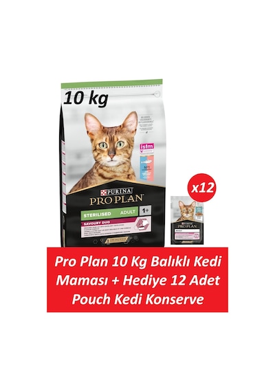 Pro Plan 10 Kg Kısır Morina Kedi Maması + Hediye 12 Adet Pro Plan Pouch Okyanus Balıklı Yetişkin Kedi Konserve