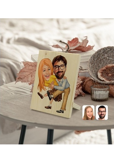 Kişiye Özel Sevgililer Karikatürlü Dekoratif Ahşap Çerçeve Model (539867026)