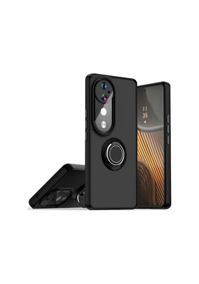 Vivo V40 Pro Uyumlu Kılıf Yüzüklü Standlı Extra Darbe Koruma Sert Silikon Kapak - Siyah Siyah