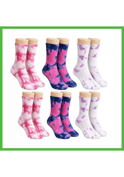 Vaveni Unisex Batik Desenli Çorap 6'lı Set Pamuklu Renkli Uzun Soket Dikişsiz Nefes Alan Günlük Spor Çorabı Arz Çok  Renkli